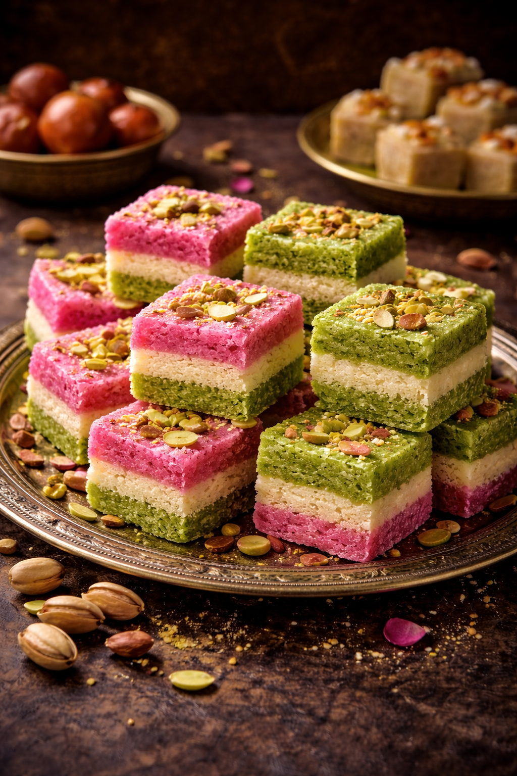 Colorful Patisa on Brass Platter